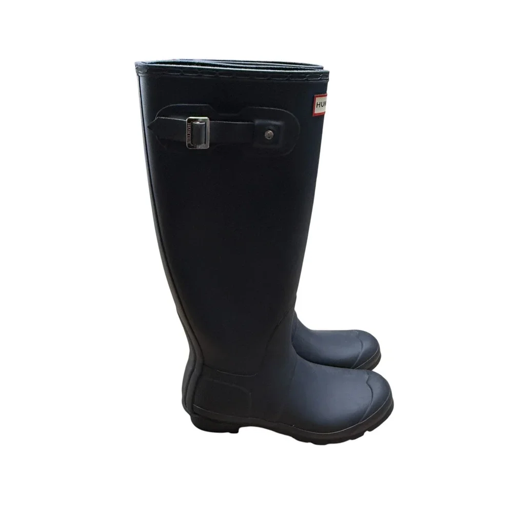 Hunter Original Tall Rain Boots‎ Matte Black/grey Waterproof Rubber W 9 EU 40/41